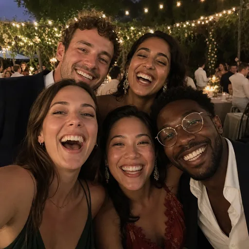 Fictional friends taking a reception selfie
